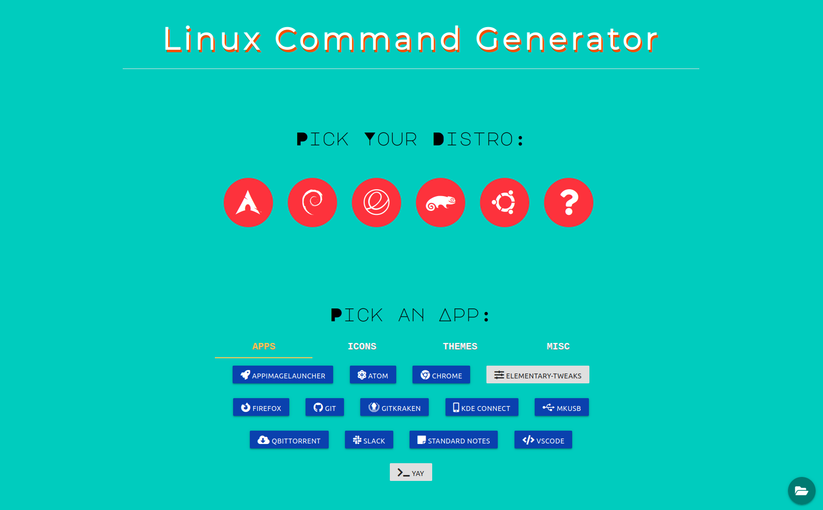 Screenshot of Linux Command Generator version 2 homepage (links to live version)